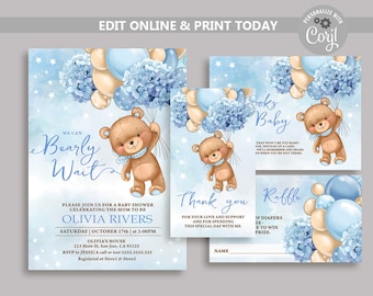 Teddy Bear Baby Shower Invitation Bundle (Digital Download)