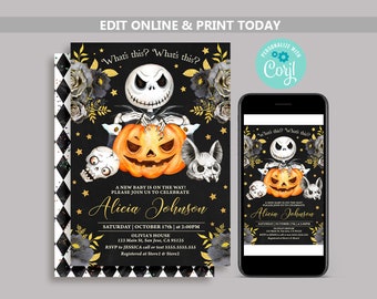 Jack Skellington-uitnodiging voor babyshower: gotische Halloween-sjabloon (digitaal)