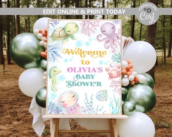 Editable Under The Sea Welcome Sign, Ocean Theme Welcome Sign, Nautical Baby Shower Sign, Sea Animals Baby Shower, Sea Creatures Sign N215