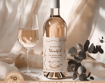 Friendsgiving-wijnetiketsjabloon: grillige Thanksgiving-diner (digitale download) N308