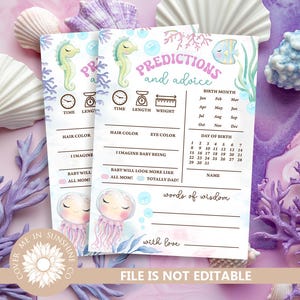 Jeu de prédictions pour bébé sous la mer, thème océan, cartes de prédictions et conseils pour bébé à imprimer pour baby shower, animaux marins N215