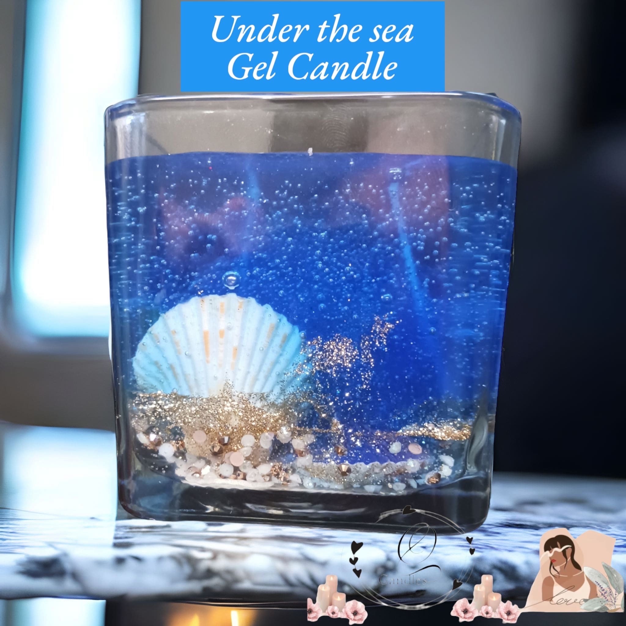 Bougie de cire de gelée d'océan Bouteilles en verre de cristal transparent  Bougies de gel d'aromathérapie sans fumée Table Coquillages parfumés