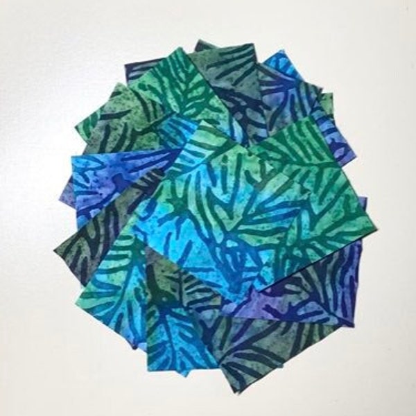 Cotton Batik Fabric Quilt Squares, 80 Pre-cut 3"X3" Fabric Squares,  Multicolor with Green, Blue and Purple colors