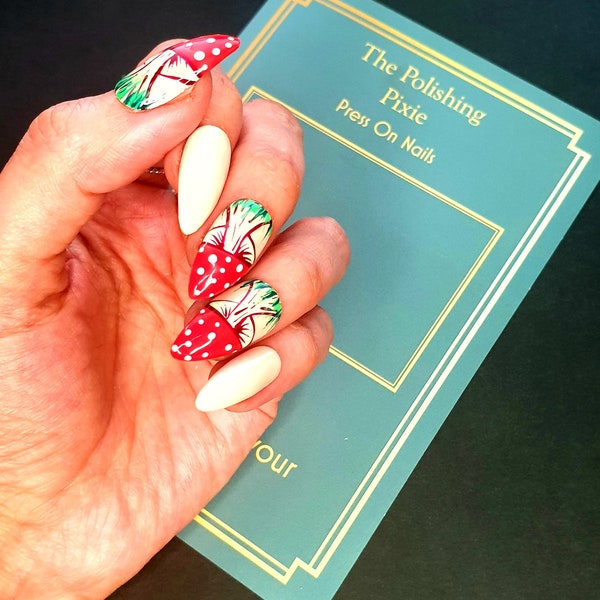 Caprichosos Toadstools Press On Nails, Shroom Nails, Toadstools, Fairytale, Magical, Shrooms, Fairy Nails, Mushroom Nails