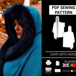 Stylish and cozy hooded cape ||PDF SEWING PATTERN with written instructions, beginner friendly.