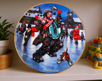 Plato de colección "Holiday Skater" de Emmett Kelly – Edición limitada: Payaso y perro, 1994