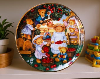 Plato de osito de peluche con forma de huerto – Decoración de porcelana de Franklin Mint