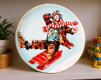 Plato de colección vintage de Emmett Kelly – Arte circense “Downhill” (1993)
