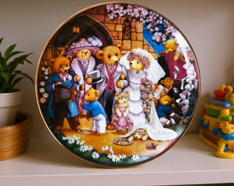 Plato de boda con osito de peluche – Plato de colección de porcelana de Franklin Mint
