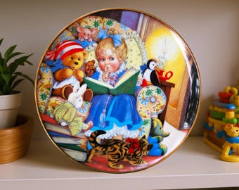 Plato coleccionable vintage Carol Lawson de 1989: «Historias de fantasmas» / Plato decorativo de arte infantil