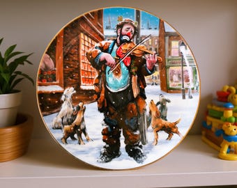 Plato navideño de Emmett Kelly con melodías navideñas – Edición limitada de perros payaso para coleccionistas (1992)