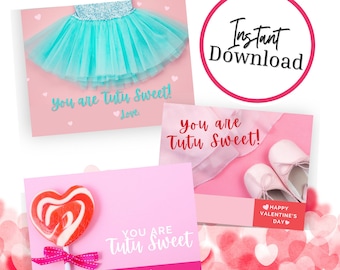 Kid's Valentine Cards /Printable Valentine's Cards / Girl Valentines /Ballet Dance/Classroom Valentine /Dance Teacher/INSTANT DOWNLOAD