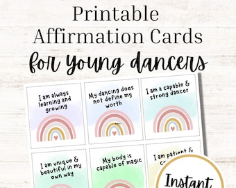 Printable Affirmation Cards for Young Dancers, Instant Download, Dance Teacher Resource, Dance Education, Dance Printable