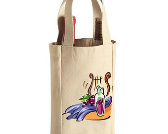 Wine Bottle & Grapes With Lyre Tote Bag - 2 Wine Bottle