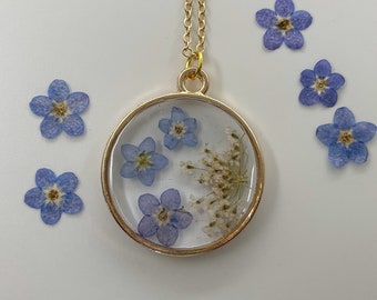 Forget me not pendant | flower necklace | pressed flower pendant necklace | blue flower necklace