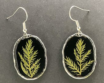 Pressed Fern Earrings | woodland fern earrings | Dark woods fern earrings | black resin fern earrings