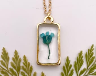 Tiny pressed flower necklace | tiny wildflower necklace | dried blue flower necklace | small botanical necklace