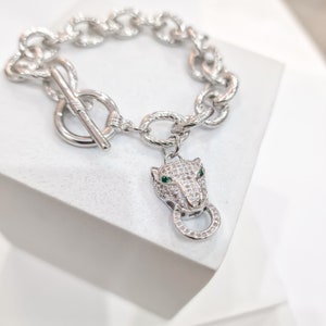Lottie Crystal Leopard Charm Bracelet | Rhodium Plated