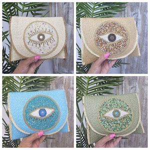 Summer Clutch Bag Evil Eye Beaded Design Handbag
