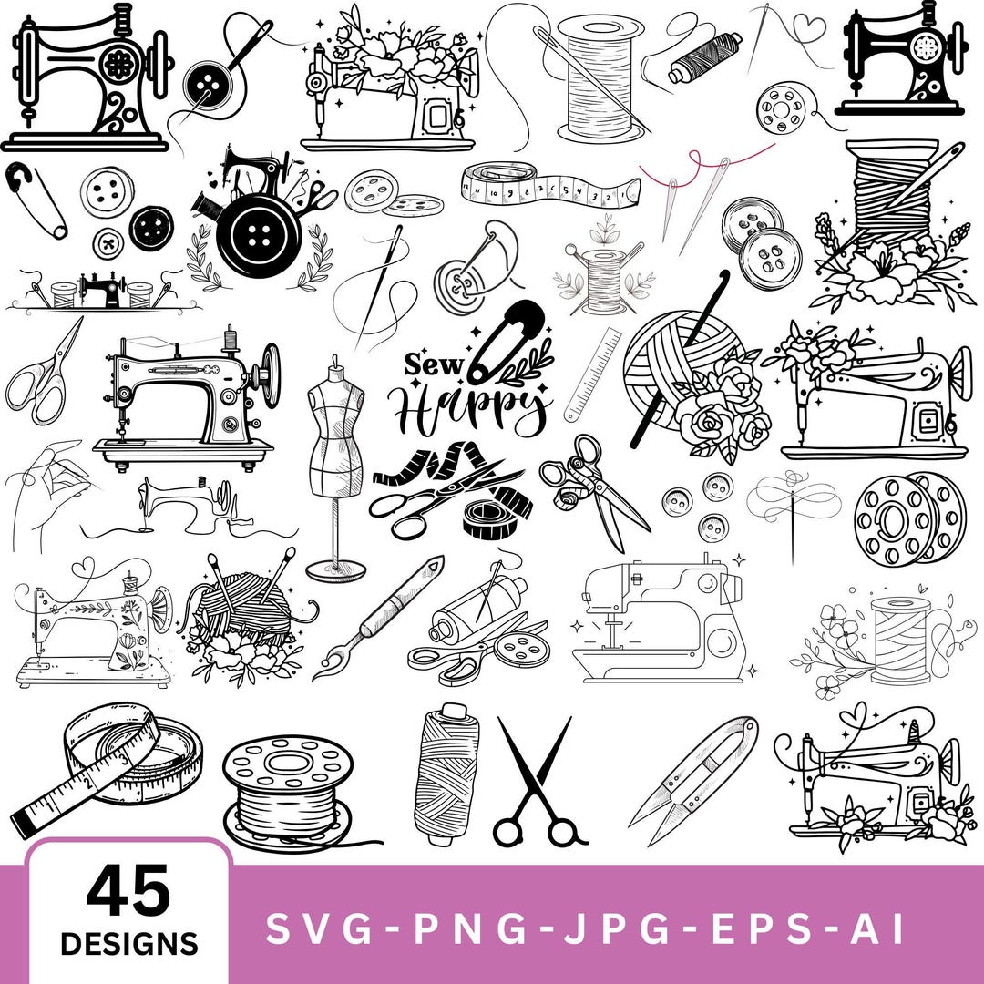 Sewing SVG Bundle: Hand-drawn Clipart, Crafting Cut Files (digital ...