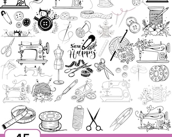 Sewing SVG Bundle: Hand-Drawn Clipart, Crafting Cut Files (Digital Download)