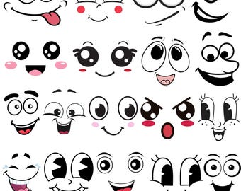 Kawaii Cartoon Face SVG Bundle – 18 Emotion Clipart Cut Files (Instant Download)