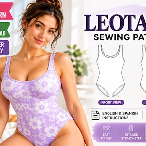 Patrón de costura en PDF para leotardo – Body de baile tipo sloper XXS–4X, corte bajo en la cadera / Descarga instantánea