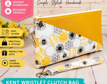 Kent Clutch Bag Sewing Pattern PDF – Wristlet Zipper Pouch with Video Tutorial | Instant Download