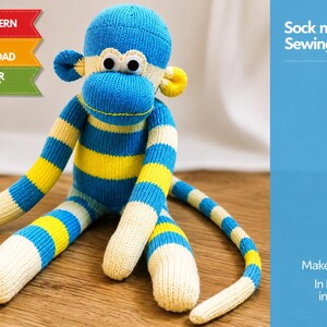 Sock Monkey Sewing Pattern PDF – Easy Stuffed Animal DIY, Recycled Socks Plushie | Instant Download