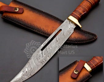 Handmade Damascus Hunting Knife Olive Wood Handle Birthday Gift Folding Knife Groomsmen Gift Anniversary Wedding Personalized Gift for Men