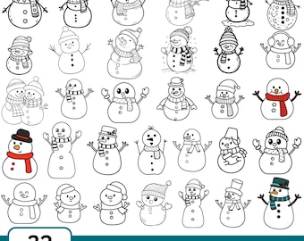 32 Hand-Drawn Snowman SVG Clipart Bundle – Christmas Winter Designs (Instant Download)