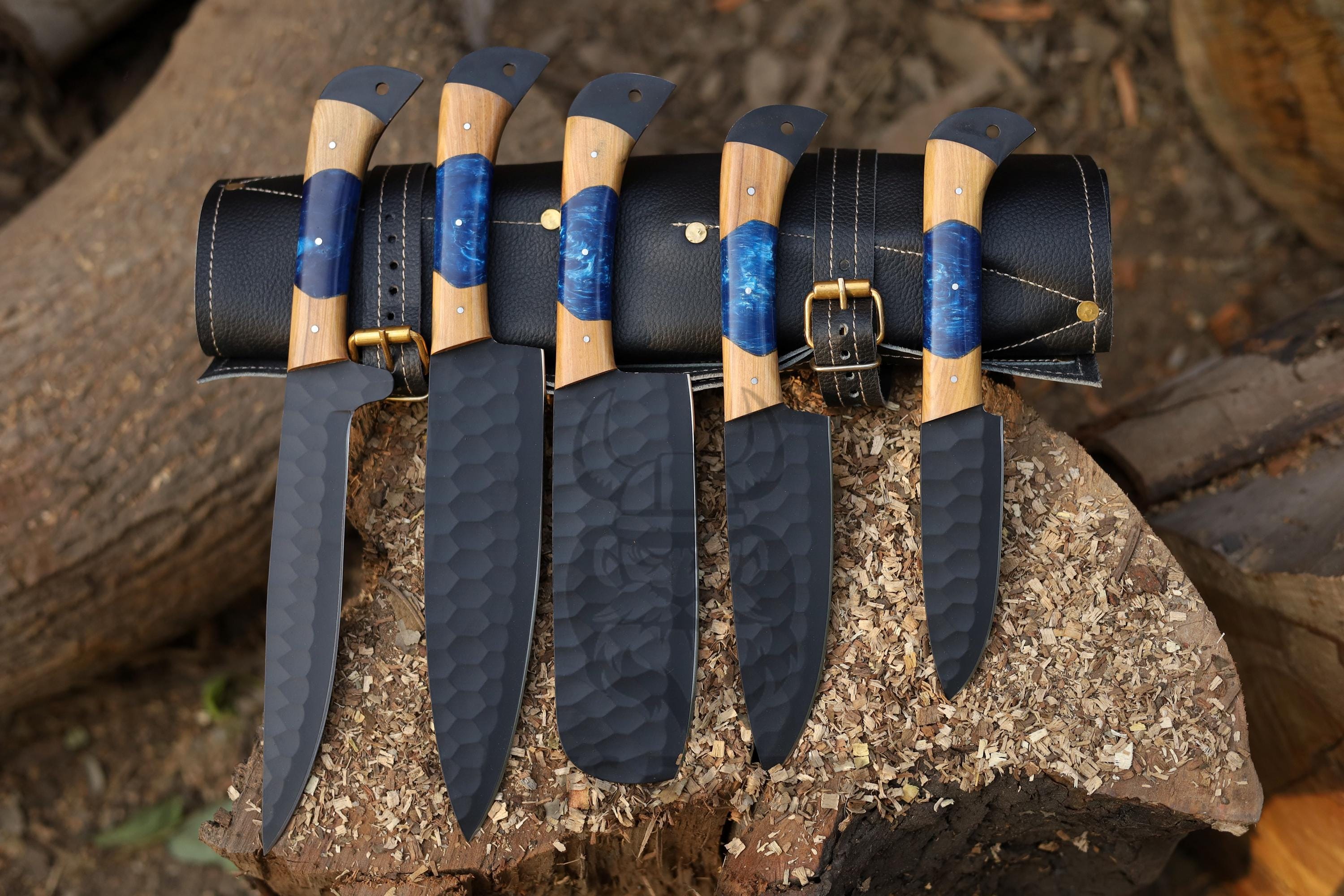 Elegant Damascus Chef Knife Collection High-Quality Handmade Kitchen Blades Perfect Holiday or Wedding Gift chef set knives set gift for her
