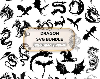 Dragon SVG Bundle: Tattoo, Silhouette, Tribal Designs (Digital Download)