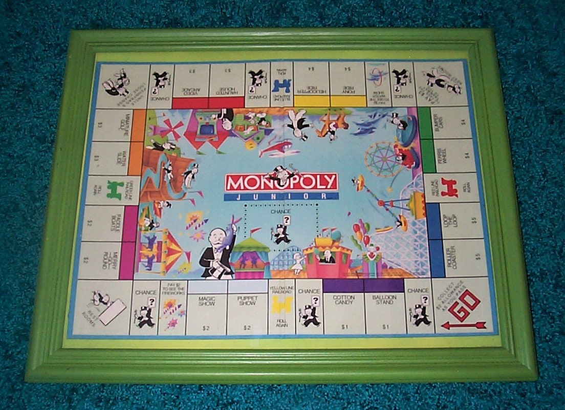 Vintage Artful Monopoly Junior 1990 Game Board Framed W/glass ...