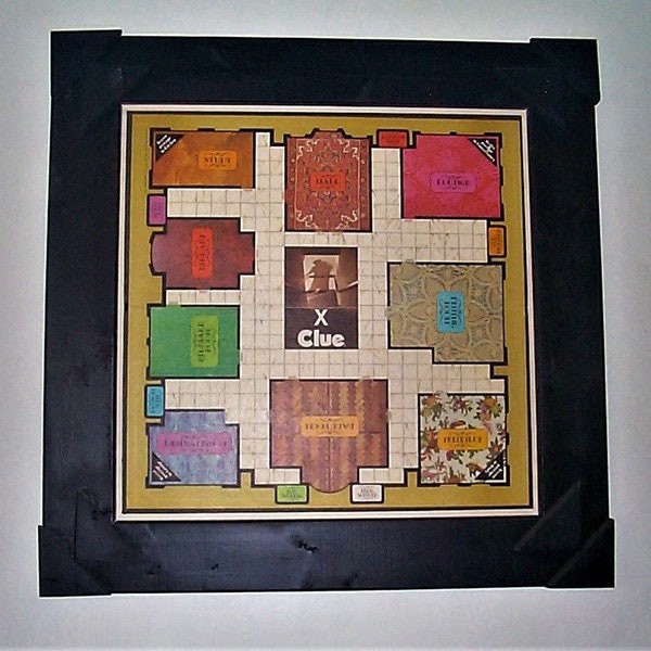 Iconic Retro Vintage Clue 1972 Game Board Elaborately framed - Repurposed wood, hand made and painted frame - Assemblage Art