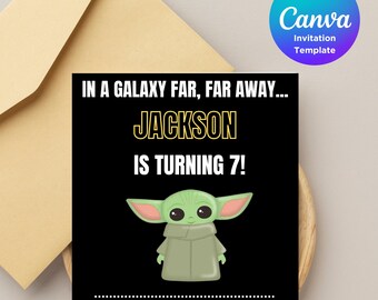 Edytowalne zaproszenie urodzinowe Star Wars | Zaproszenie na imprezę Grogu | Do pobrania w wersji cyfrowej | Zaproszenie w stylu Mandalorian | Natychmiastowe pobranie