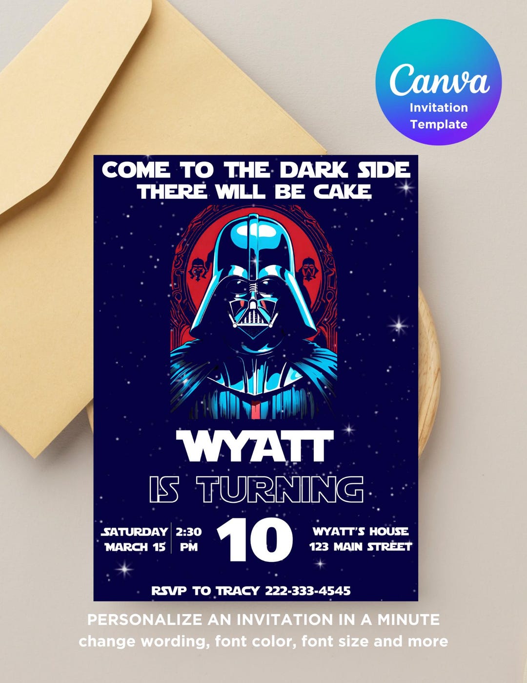 Darth Vader Star Wars Birthday Invitation | Printable Sith Lord Party ...