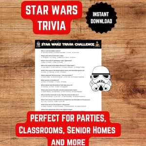 Star Wars Trivia Game Printable | 15 Question Digital Download Quiz | Party Game for Kids & Adults | Fun Star Wars Fan Activity