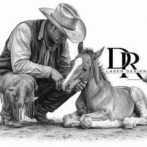 Cowboy Colt Black White Engraving Design, Laser File (PNG Download)