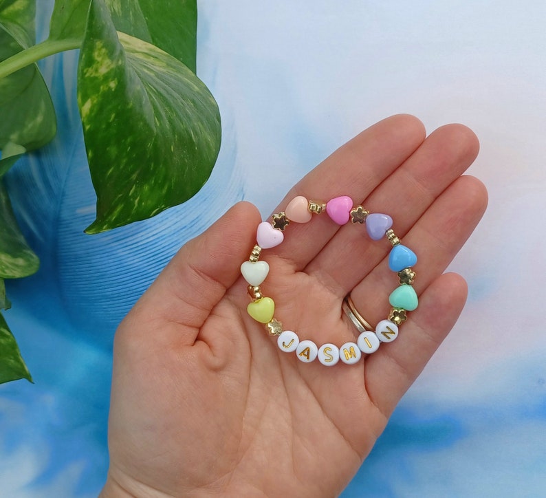 Personalised child bracelet, Kids custom bracelet, Beaded girl bracelet, Jewellery For Toddlers, Heart beads bracelet. Name bracelet for kid Multicolour