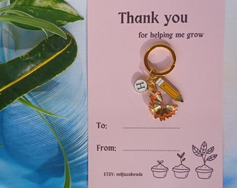 Thank You For Helping Me Grow Teacher Gift. Keychain For Teachers. End Of Term Custom Keyring. Thank You gift. Teacher Christmas gift.