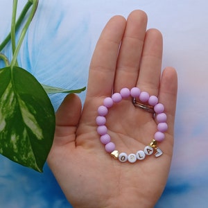 Bracelet personnalisé pour enfant, Bracelet à breloques coeur, Bracelet personnalisé pour enfant, Bijoux pour tout-petit, Bracelet prénom, Mode cadeau pour enfant Light purple