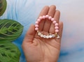 Personalized Name Bracelet For Children With Heart Charm And Gold Beads, Beaded Toddler Jewelry, Baby Bracelet.
