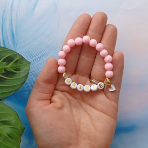 Bracelet personnalisé pour enfant, Bracelet à breloques coeur, Bracelet personnalisé pour enfant, Bijoux pour tout-petit, Bracelet prénom, Mode cadeau pour enfant Pink