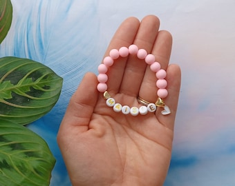 Bracelet personnalisé pour enfant, Bracelet à breloques coeur, Bracelet personnalisé pour enfant, Bijoux pour tout-petit, Bracelet prénom, Mode cadeau pour enfant