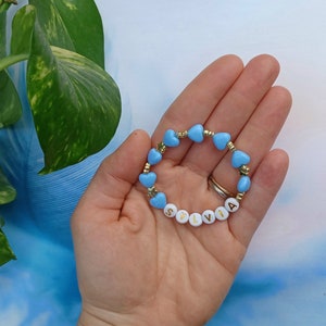 Personalised child bracelet, Kids custom bracelet, Beaded girl bracelet, Jewellery For Toddlers, Heart beads bracelet. Name bracelet for kid Blue
