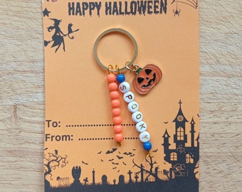 Halloween Gift for Kids, spooky keyring. Pumpkin keyring for kids. Halloween Keychain. Skeleton keyring for children. Halloween present.