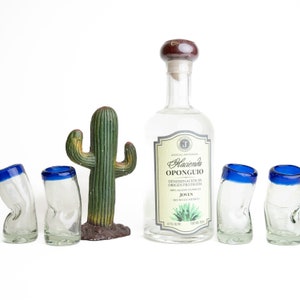 MEXTEQUIL - Authentic Mexican Tequila Shot Glasses - Tequila Set of shot glasses - 4 pcs - 2 Oz - Mexican Hand Blown Shot Glass (Bent)