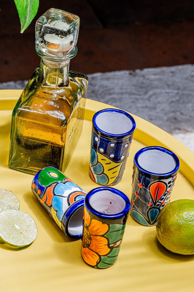 MEXTEQUIL Talavera Shot Glasses Set of 4 Authentic Mexican Tequila Shot Glasses Handpainted 2