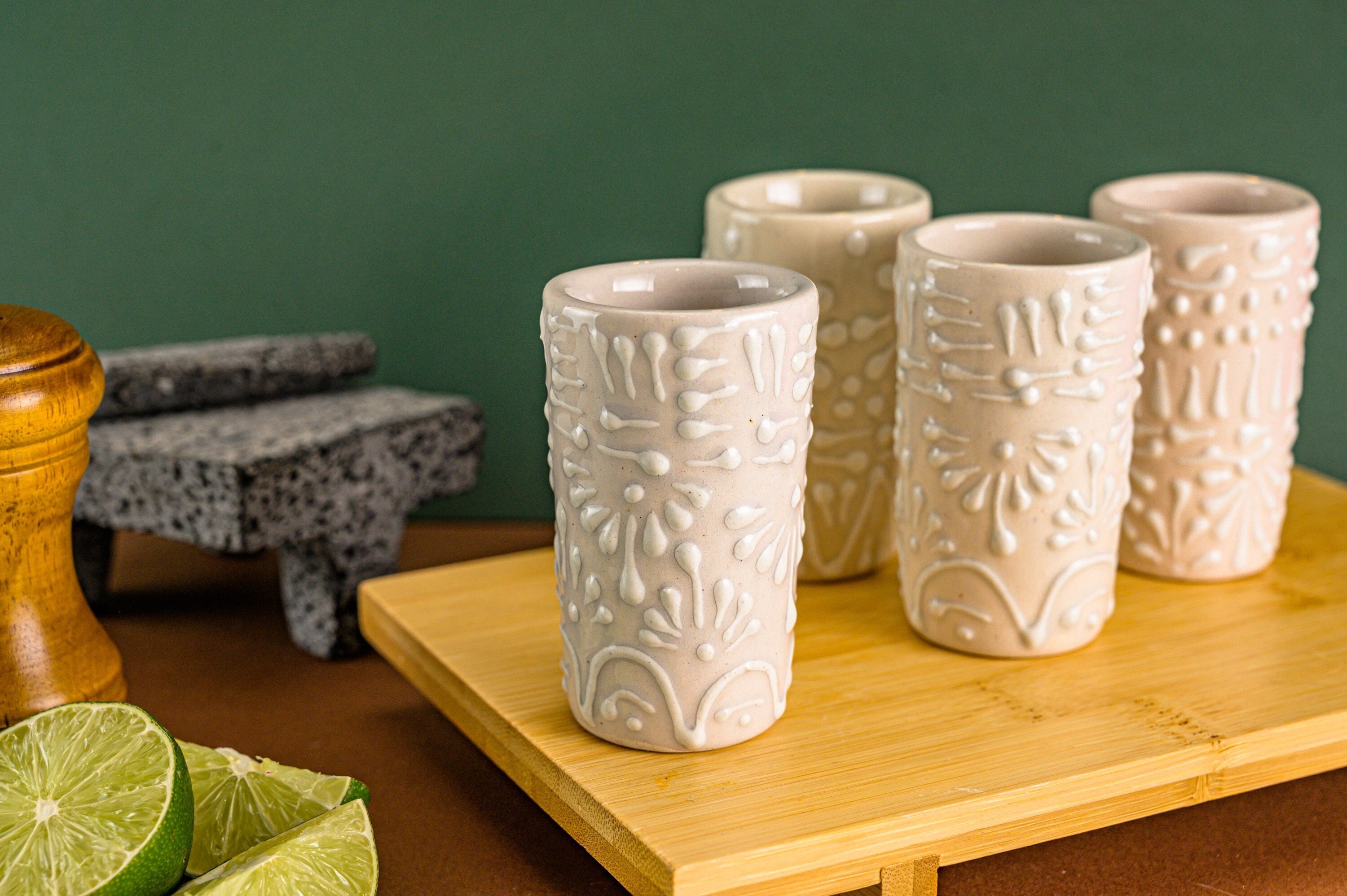 MEXTEQUIL - Talavera Shot Glasses Set of 75 Authentic Mexican Tequila Shot Glasses - Hand-painted - 2 Oz (White Lace), Ideal for Weddings